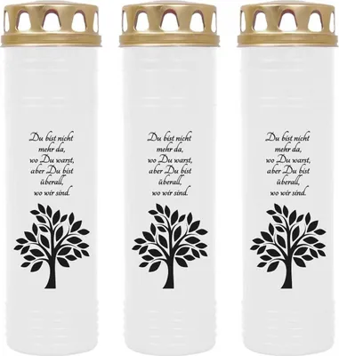 Image de Bougie funéraire - Pack de 3 - Blanc 170h ( couvercle or ) - Arbre