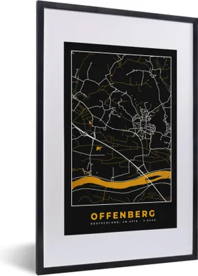 Produktbild von MuchoWow® Gerahmtes Poster Deutschland - Schwarz und Gold - Offenberg - Stadtplan - Karte 40x60 cm - Poster mit Schwarzem Bilderrahmen Wandposter Rahmen Foto Bilder - Poster in Rahmen