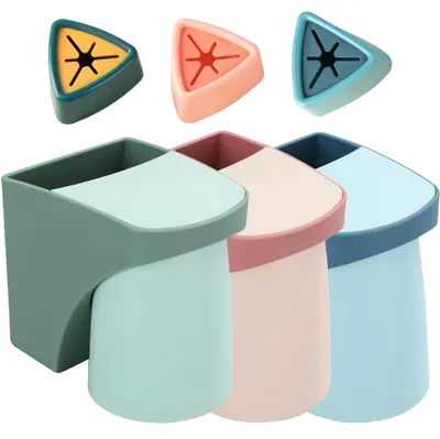 Produktbild von Zahnbürstenhalter Becher Magnetisch 3 Stück mit Selbstklebender Geschirrtuchhalter Blau Grün Rot