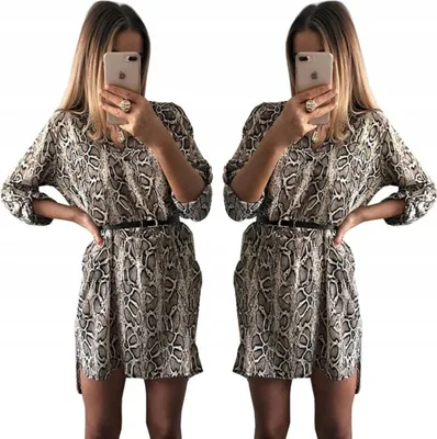 Produktbild von Lockeres Kleid - Damen - Minikleid - Einfache Tunika - Oversize - SchLangenmuster - Einheitsgröße
