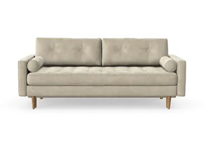 Produktbild von Esme II 3-Sitzer-Sofa mit Schlaffunktion, Massivholzkonstruktion, skandinavischer Stil, gestepptes Sitzkissen, Hohe Beine aus Eichenholz, gewachst, Chenille-Stoff Boston Toffee
