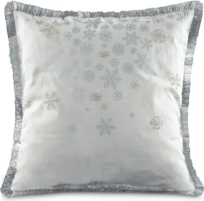 Produktbild von EUROFIRANY | Kissenbezüge - 45x45 cm - Silberne Fransen - Eleganter Weihnachtsstil - Glitzernde Schneeflocken