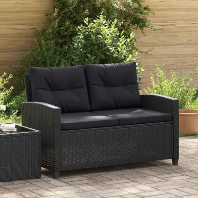 Produktbild von vidaXL 2-Sitzer-Gartensofa mit Kissen Schwarz 124 cm Poly Rattan