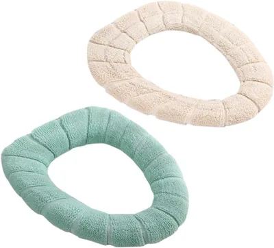 Produktbild von 2-teiliges Set dicker, wärmender Toilettensitzbezüge, weicher Bezug, passend für die meisten Toilettenschüsseln, Farben zufällig