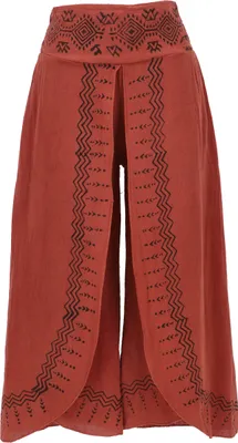 Produktbild von Palazzohose, Hosenrock, Bedruckte Natürliche Boho Schlaghose, Sommerhose - Ziegelrot, Damen, Baumwolle, Größe: L