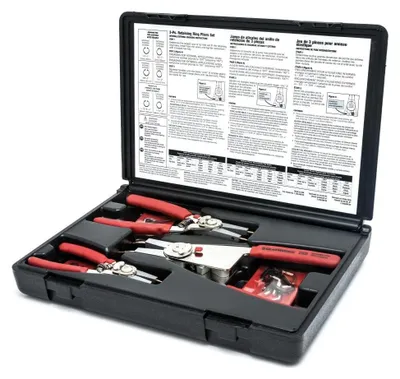 Sicherungsringzangen-Set, 4-teilig, legierter Stahl, roter Griff