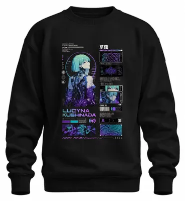 Obrázek produktu pro Lucyna Kushinada, cyberpunková anime manga, Japonsko, styl Y2K, mikina s kapucí, černá, velikost XXL