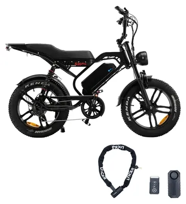 Immagine prodotto di V20 S20 Pro - Fat bike elettrica - Set con lucchetto a catena e allarme bici - 20 pollici - Motore 250W - Autonomia 60 km - Freni a disco idraulici - Batteria 864Wh - Doppia sospensione - Nero