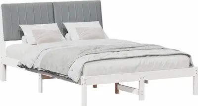 Produktbild von Bettrahmen mit Kopfteil Weiß 135 x 190 cm Massives Kiefernholz