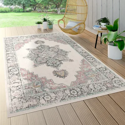 Produktbild von In- & Outdoor-Teppich Für Balkon Terrasse, Kurzflor Mit Orient-Design In Beige Grösse Ø 160 cm Rund