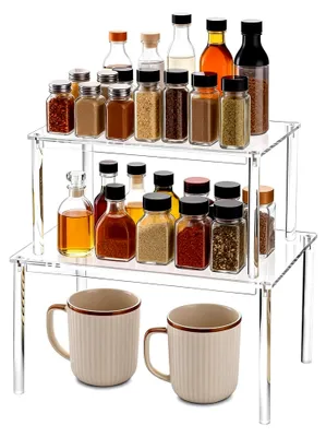 Produktbild von Transparentes Gewürzregal, 2er Set Küchenschrank Organizer, Acryl Küchenregal, Stapelbares Gewürzregal, Regal für Arbeitsplatte