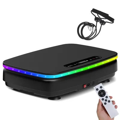Produktbild von DH FitLife Vibrationsplatte für Zuhause, 0–99 Stufen, 9 Auto-Programme, leise mit Saugnäpfen, Bluetooth Lautsprecher, inkl. Zugbänder, 150kg