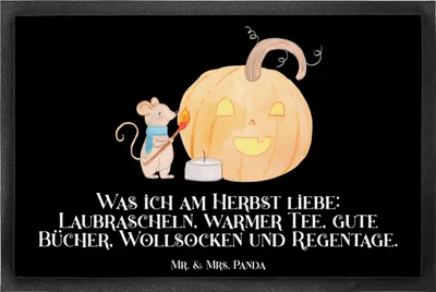 Produktbild von Mr. & Mrs. Panda Bodenvorleger Kürbis Maus 60 x 90 cm - Schwarz - Geschenk, Halloween Deko, Fußabtreter, Trick Or Treat, Schmutzfangteppich, fußmatte, Schuhabstreifer