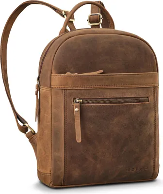 Produktbild von ROYALZ "Delaware" moderner kleiner Rucksack Damen Leder - Cityrucksack Vintage Handtaschenrucksack Echtleder - Tagesrucksack Mini Backpack für Alltag & Freizeit DIN A5