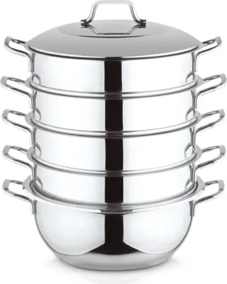 Produktbild von WEISSE BOX Dampfkocher Mantowarka 28cm Gardampfkochtopf Set aus 18/10 Edelstahl STAHLDECKEL