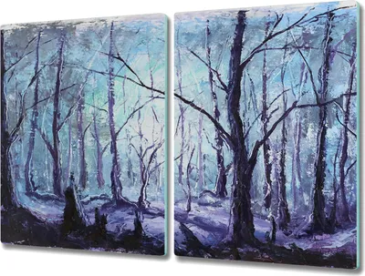 Produktbild von Coloray Herdabdeckplatte 2x40x52 cm Schneidebrett Kochplattenabdeckung Küchenbrett Hackbrett - Wald Winter