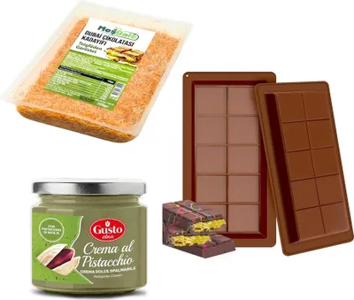 Produktbild von Kadayif 200g + Pistaziencreme Gusto Etna (190g) + 2er Schokoladenform | Set für Dubai-Schokolade zum Selbermachen+Heartforcards Versandschutz