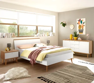 Produktbild von Schlafzimmer Jugendbett Kombination MAINZ-61 in weiß matt mit Eiche Riviera, skandinavischer Look