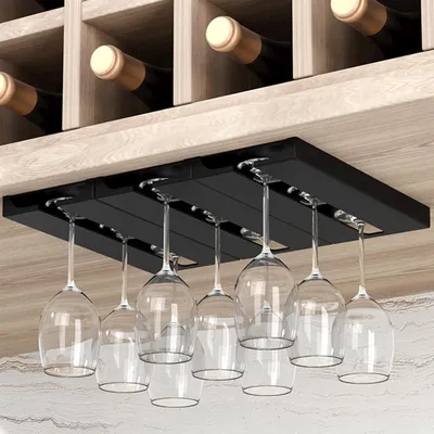 Produktbild von 3-teiliger Weinglashalter - Hängender Weinglashalter für Bar, Küche, Weinschrank - Gläserregal für Weingläser (Schwarz)