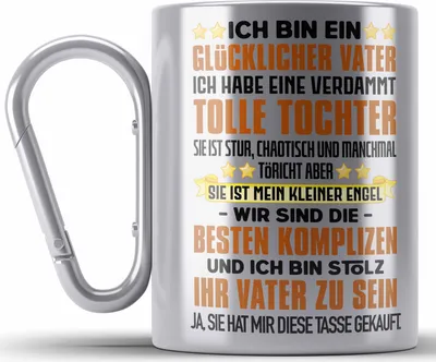 Produktbild von Trendation - Vater Tochter Edelstahl Tasse Karabiner Geschenk Papa Töchter Geschenkidee Partner Ja Sie Hat Mir Diese Edelstahl Tasse Karabiner Gekauft (Silber)