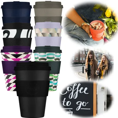 Produktbild von LS-LebenStil Ecoffee Cup 400ml Kerr Napier Schwarz PLA Coffee to Go Becher Wiederverwendbar Trinkbecher Autobecher Mehrweg Kaffeebecher Travel Mug