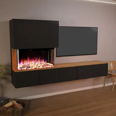 Produktbild von Glow Fire Elektrokamin 'PR6' | LED Standkamin in Schwarz (Beton) mit Heizung (1500 W) | HxBxT: 130x102x33 cm
