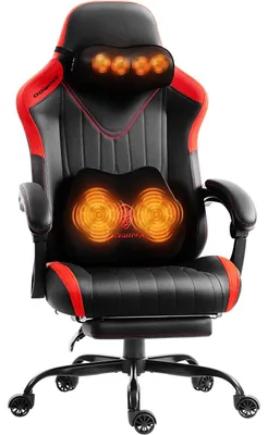 Obrázek produktu pro Herní židle, ergonomická židle, herní křeslo s podnožkou, nosnost 150 kg, herní židle s nastavitelnými podloketníky, černá a červená