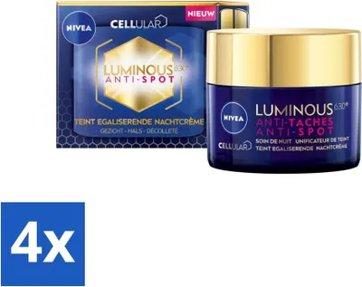 Produktbild von NIVEA - Nachtcreme - CELLular LUMINOUS630 Gegen Pickel - Ausgleichend - Gegen Pigmentflecken - Mit Hyaluronsäure - 50 ml - Vorteilspack - 4 Stücke