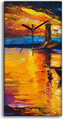 Produktbild von Dekor Leinwand Uhr Wandbilder Geräuschlos Kunstdruck 30x60 Leuchtturm - schwarze Hände