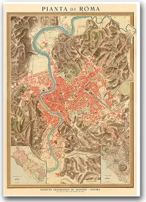 Produktbild von Poster - Canvas - Leinwand - 59,4 cm x 84,1 cm - Fotoposter - Leinwandkunst - Alte Karte Roma Italien