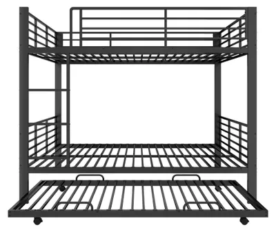 Productafbeelding van Stapelbed - Metalen frame - 140 x 200 cm - Uittrekbaar gastenbed - Veiligheidshekjes - Geïntegreerde ladder - Zwart
