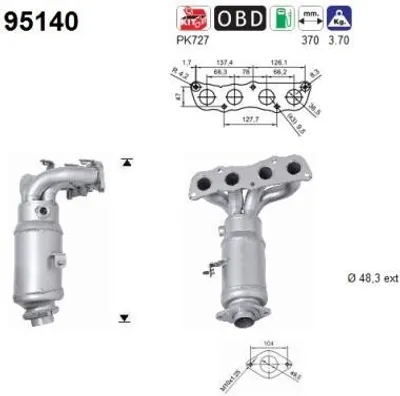 Produktbild von AS Katalysator Kat für TOYOTA Yaris Schrägheck (P9) 95140