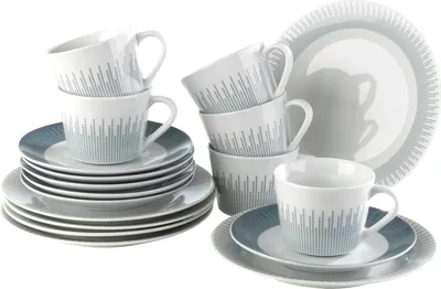 Produktbild von Kaffeeservice - Weiß - Blau - für 6 Personen - Porzellan - graphisches Muster