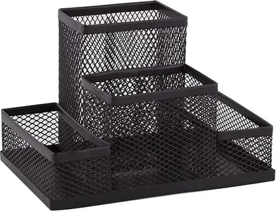 Produktbild von PolkaHome® Schreibtisch-Organizer aus Metall, 15 cm, Schwarz – Büro-Organizer mit 3 Fächern für Stifte und Zubehör