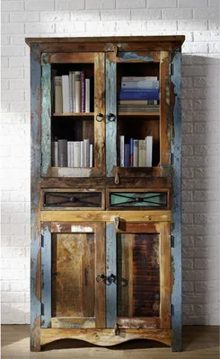 Produktbild von MASSIVMOEBEL24 Vitrine Altholz 90x40x180 mehrfarbig lackiert NATURE OF SPIRIT #08