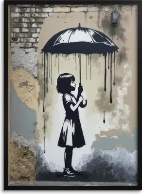 Produktbild von Poster Bild Grafik Street Art Schwarz-Weiß Wandbild Banksy Girl
