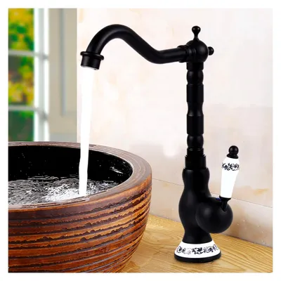 Produktbild von Wasserhahn Bad Schwarz, Wasserhahn Küche Retro, 32cm Armatur Küchenarmatur Badezimmer Waschbecken Mischbatterie aus Messing