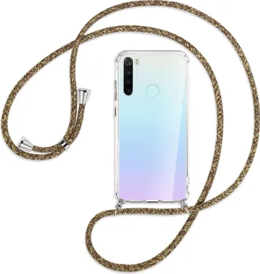Produktbild von Handykette Backcover-Schutzhülle mit Band (Metall silberfarben) für Xiaomi Redmi Note 8 - braun+beige