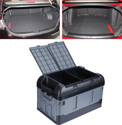 Image de 45 l Boîte de rangement de coffre pliable pour 60 kg/132,28 lb, organiseur avec couvercle haut et deux compartiments pour la maison, la voiture, noir mat