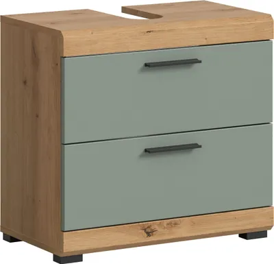 Produktbild von Scout Waschbeckenunterschrank 2 Türen, 2 Schubladen, 2 Regale Salbeidekor, Eiche Nachbildung.