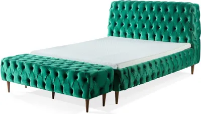 Produktbild von Casa Padrino Luxus Chesterfield Doppelbett Grün / Braun - Verschiedene Größen - Modernes Bett mit Matratze und Sitzbank - Schlafzimmer Möbel
