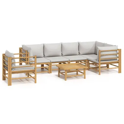 Produktbild von 7-tlg. Garten-Lounge-Set mit Hellgrauen Kissen Bambus