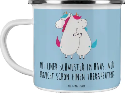 Produktbild von Mr. & Mrs. Panda Pott Schwester Glück - Blau Pastell - Geschenk, Familie, Kaffeepott, Familiengeschenk, Unterstützung, herzerwärmende Sprüche, Campingtasse, handgemacht