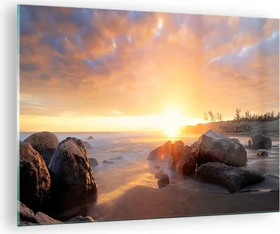 Produktbild von Bilder auf glas - Meer Strand Felsen - 70x50cm - Glasbilder - Wandbilder - Kunstdruck - zum Aufhängen bereit - Wanddekoration aus Glas - Glas Bilder - Wandbild auf Glas - Einteilig - GAA70x50-3649