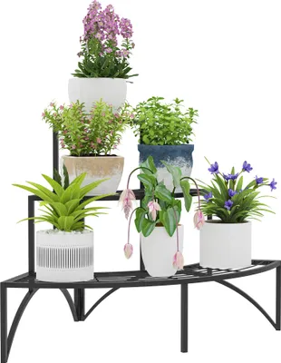 Produktbild von Eckpflanzenständer, Blumenständer mit 3 Ebenen, Metall, für drinnen und draußen, Blumentopfständer, Schwarz