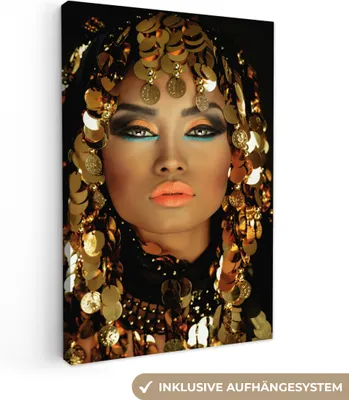Produktbild von MuchoWow® - Leinwandbilder - Frau - Kleopatra - Gold - Schmuck - Make-up - Luxus, Wandbild, Wanddeko Bilder Wohnzimmer, 20x30cm