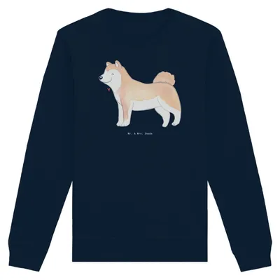Produktbild von Mr. & Mrs. Panda Baumwoll Sweatshirt Akita Inu Moment Größe L - French Navy - Geschenk, Pullover, Sweater, Akita-Inu, Organic Baumwolle, Ken, Pulli, Japanischer