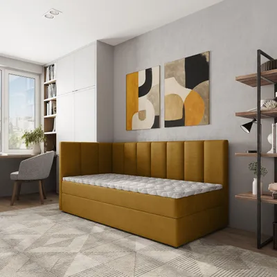Produktbild von Masseno Boxspringbett BEVE 100x200 cm Komplett-Set mit Bonell Matratze und Topper, Polsterbett mit Bettkästen -Gelb, KRONOS 01