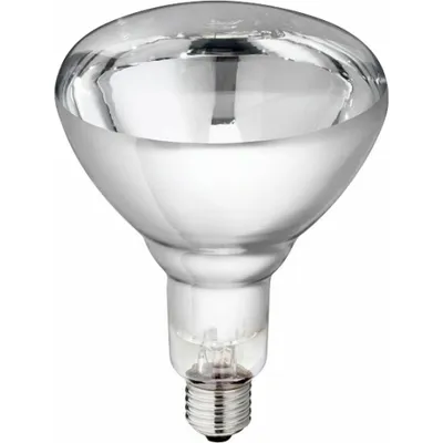 A studio shot of a clear infrared light bulb with a silver reflector.