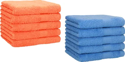 Produktbild von Betz 10 Stück Gästetücher 30x50 cm PREMIUM 100% Baumwolle Set Farbe: orange und hellblau